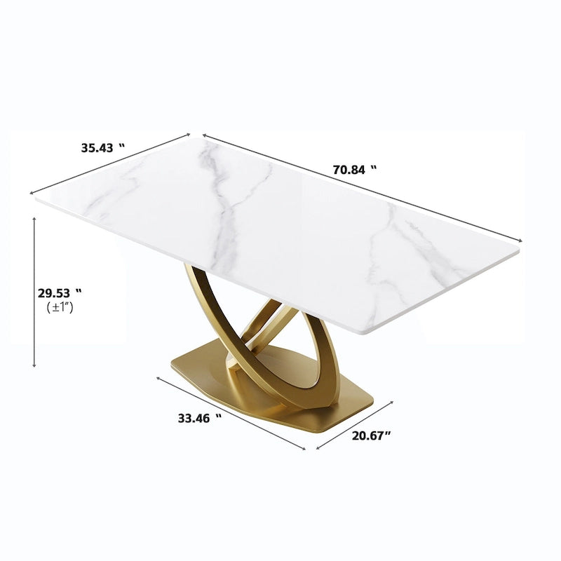 Sintered Stone Dining Table with Gold Stainless Steel Base