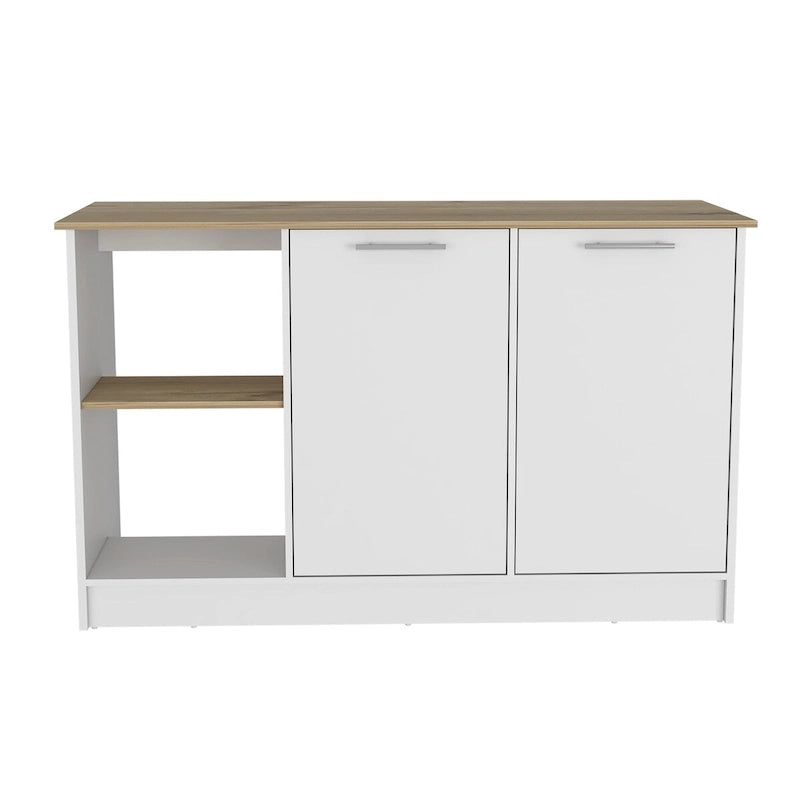 Kitchen Island with Storage Cabinet & Open Shelves
