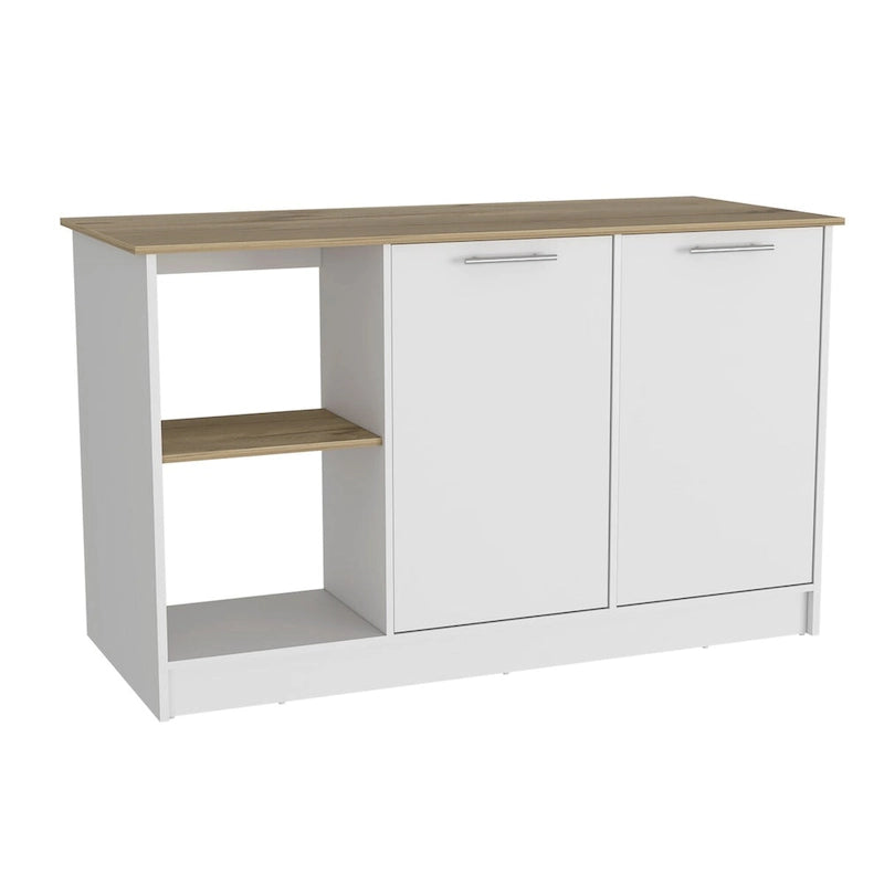 Kitchen Island with Storage Cabinet & Open Shelves