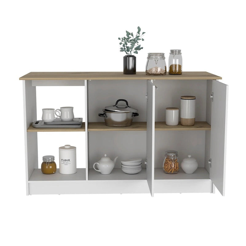 Kitchen Island with Storage Cabinet & Open Shelves