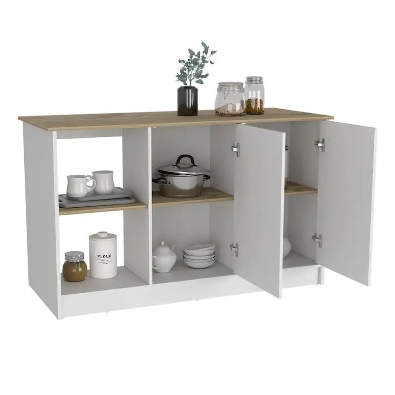 Kitchen Island with Storage Cabinet & Open Shelves