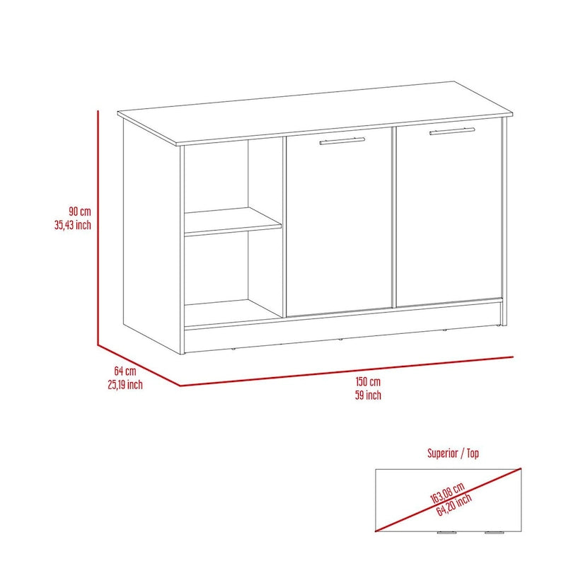 Kitchen Island with Storage Cabinet & Open Shelves