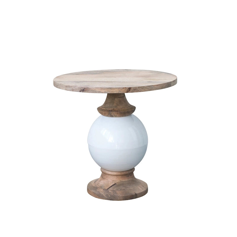 Round Mango Wood & Metal Pedestal Side Table