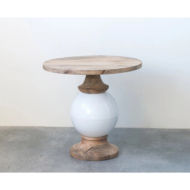 Round Mango Wood & Metal Pedestal Side Table