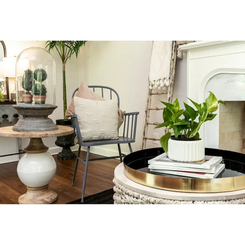 Round Mango Wood & Metal Pedestal Side Table