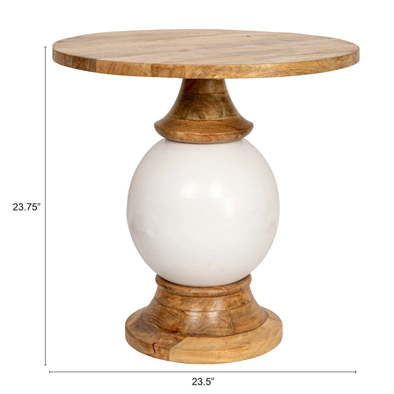 Round Mango Wood & Metal Pedestal Side Table