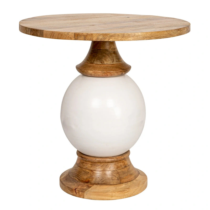 Round Mango Wood & Metal Pedestal Side Table