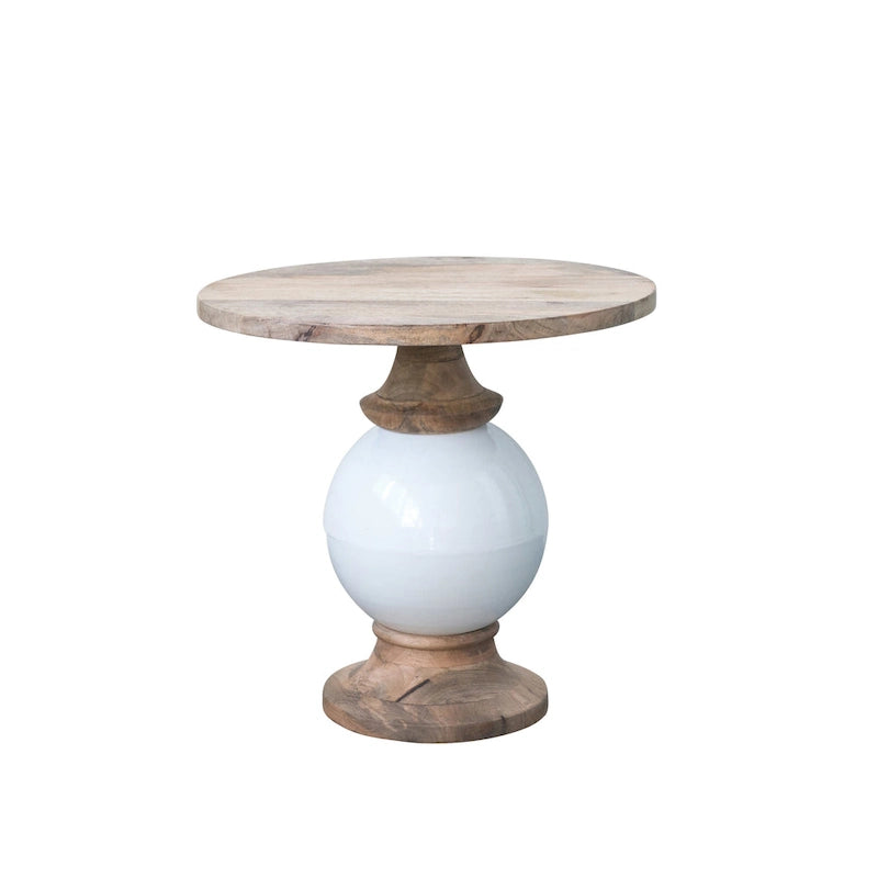 Round Mango Wood & Metal Pedestal Side Table