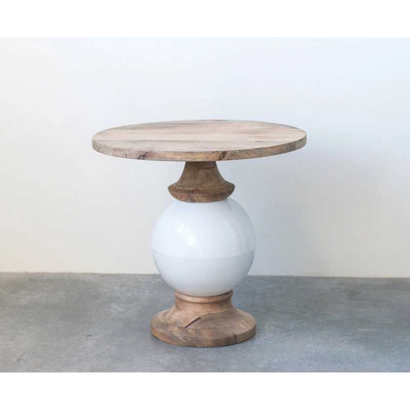 Round Mango Wood & Metal Pedestal Side Table