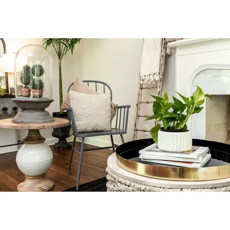 Round Mango Wood & Metal Pedestal Side Table
