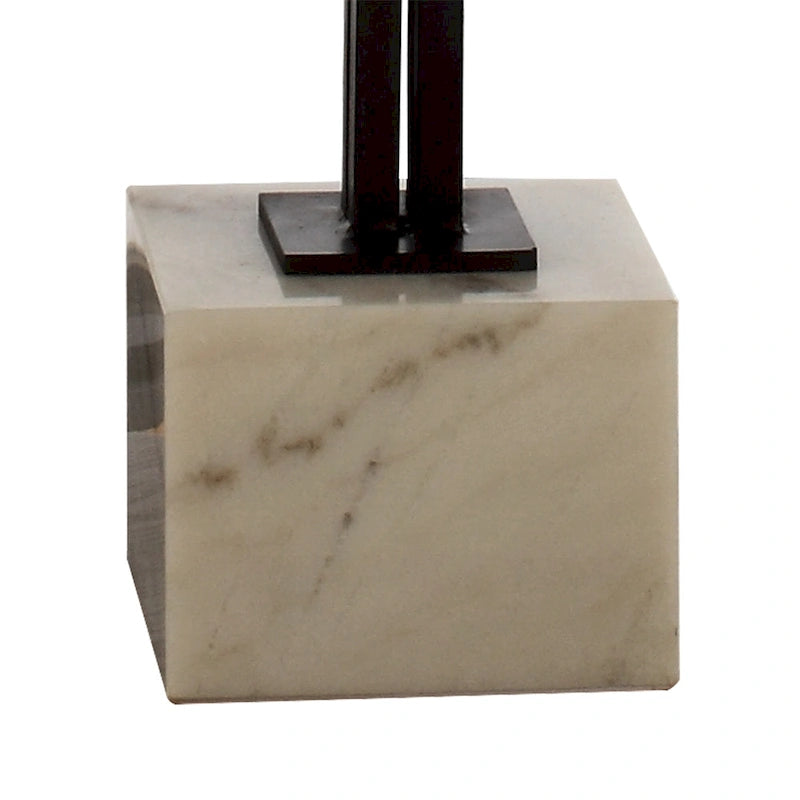 Glass Top Accent Table with Black Metal Column & Marble Pedestal Base