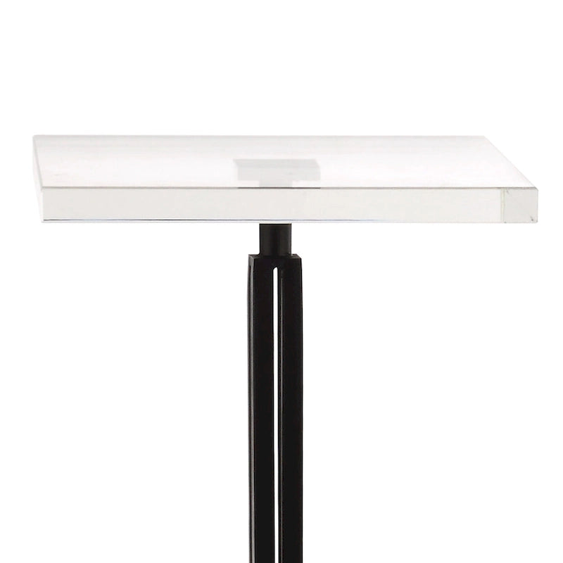 Glass Top Accent Table with Black Metal Column & Marble Pedestal Base