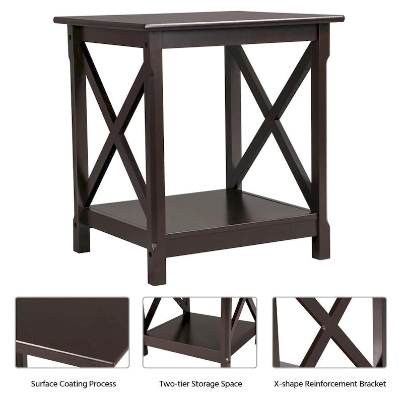 X-Design 2-Tier End Table with Storage Shelf