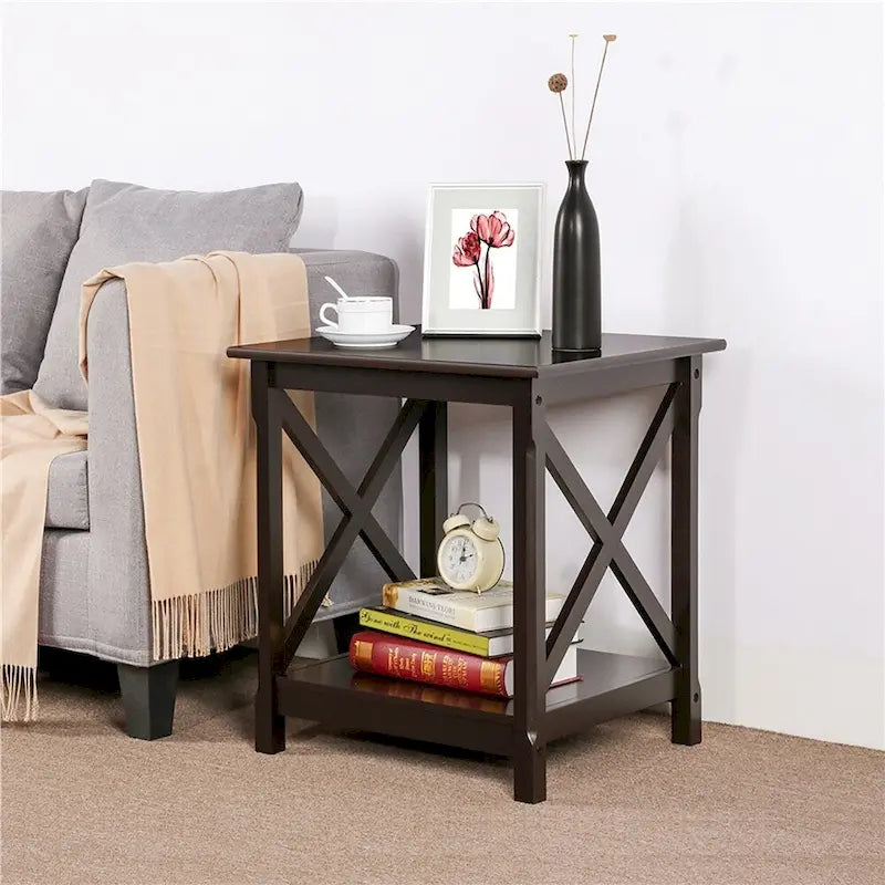 X-Design 2-Tier End Table with Storage Shelf