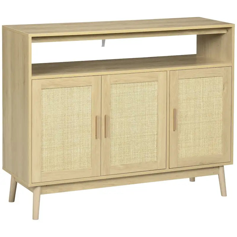 Boho Sideboard Buffet Cabinet with Hand-Woven Rattan Doors