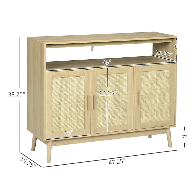 Boho Sideboard Buffet Cabinet with Hand-Woven Rattan Doors
