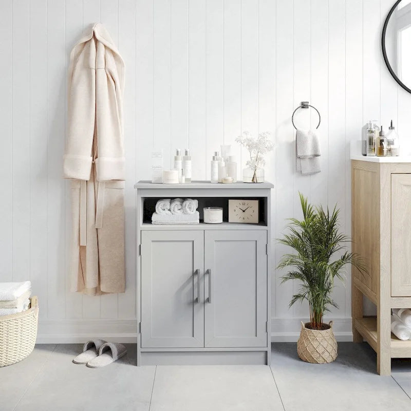 Freestanding Bathroom Storage Cabinet with Open Shelf & Magnetic-Close Doors