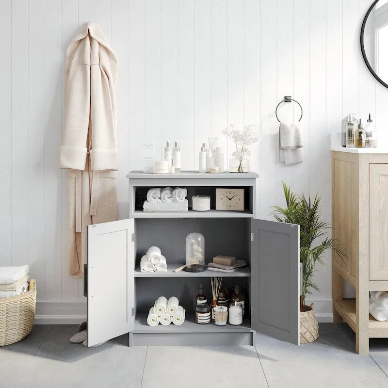 Freestanding Bathroom Storage Cabinet with Open Shelf & Magnetic-Close Doors