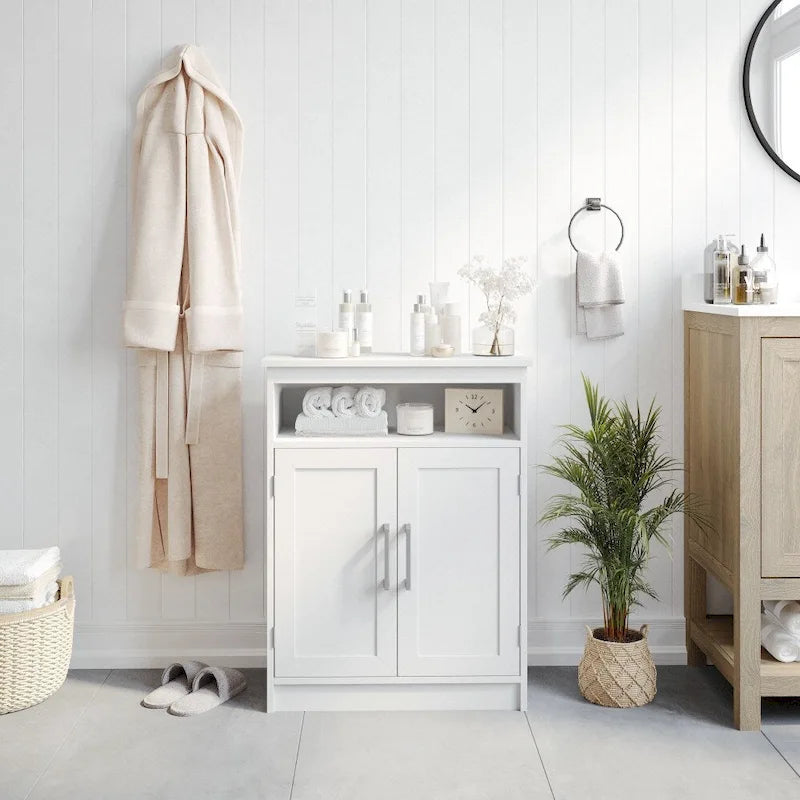 Freestanding Bathroom Storage Cabinet with Open Shelf & Magnetic-Close Doors