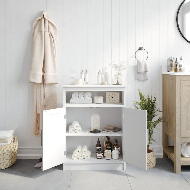Freestanding Bathroom Storage Cabinet with Open Shelf & Magnetic-Close Doors