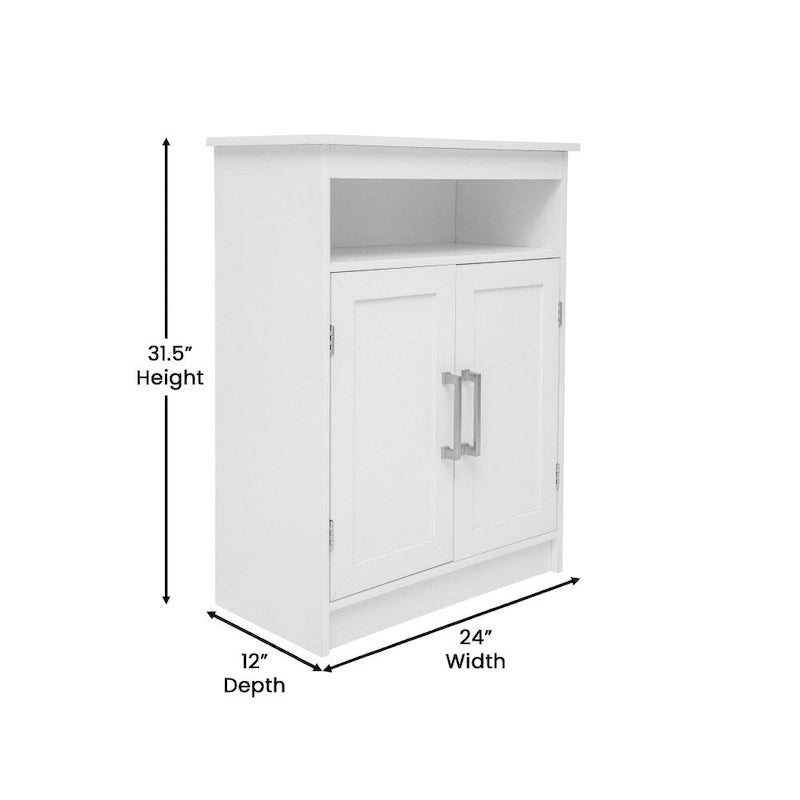 Freestanding Bathroom Storage Cabinet with Open Shelf & Magnetic-Close Doors