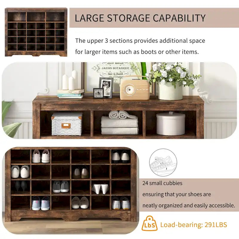 24 Shoe Cubby Console, Shoe Cabinet with Curved Base, Versatile Sideboard with High-quality for Hallway, Bedroom, Living Room
