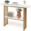 2-Tier Faux Marble Console Table with Gold Metal Frame