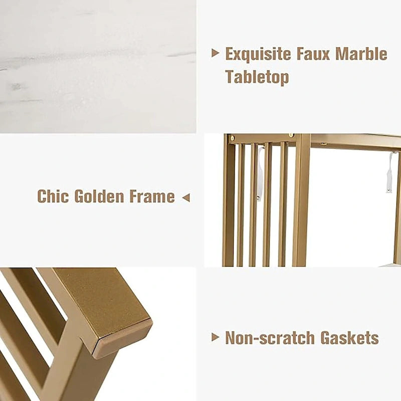 2-Tier Faux Marble Console Table with Gold Metal Frame