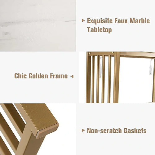 2-Tier Faux Marble Console Table with Gold Metal Frame