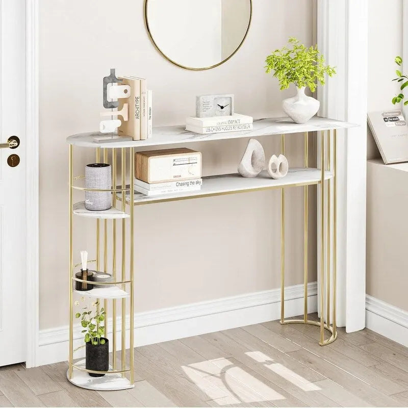 Console Table Gold Sofa Tables Narrow Entryway Table with Storage and Shelves
